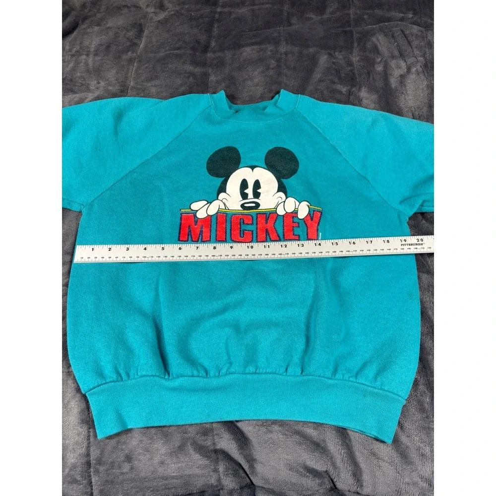 Vintage Disney Mickey Mouse Raglan‎ Sweatshirt Teal Kids Youth XL 90s Graphic